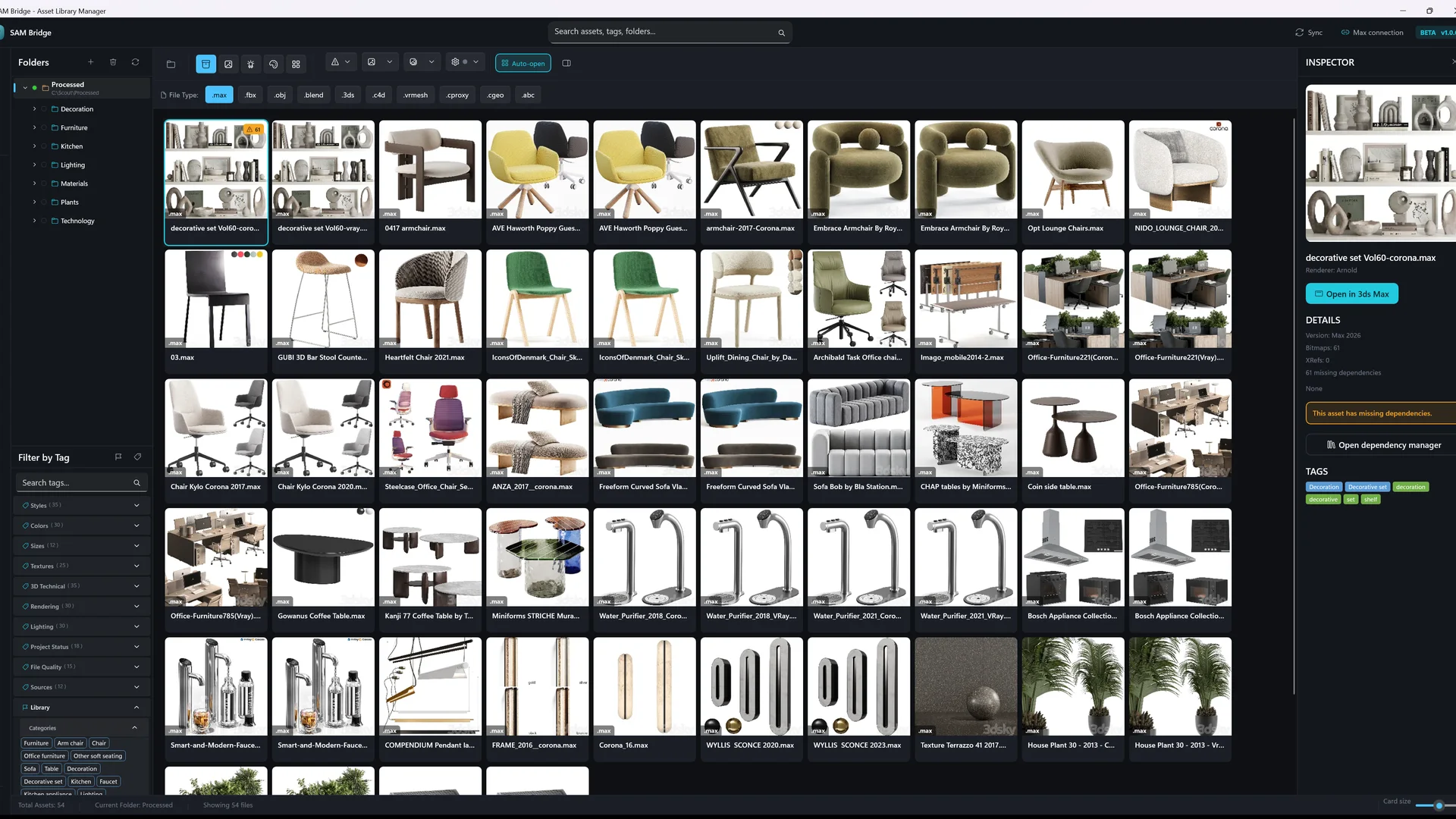 SAM Bridge asset browser